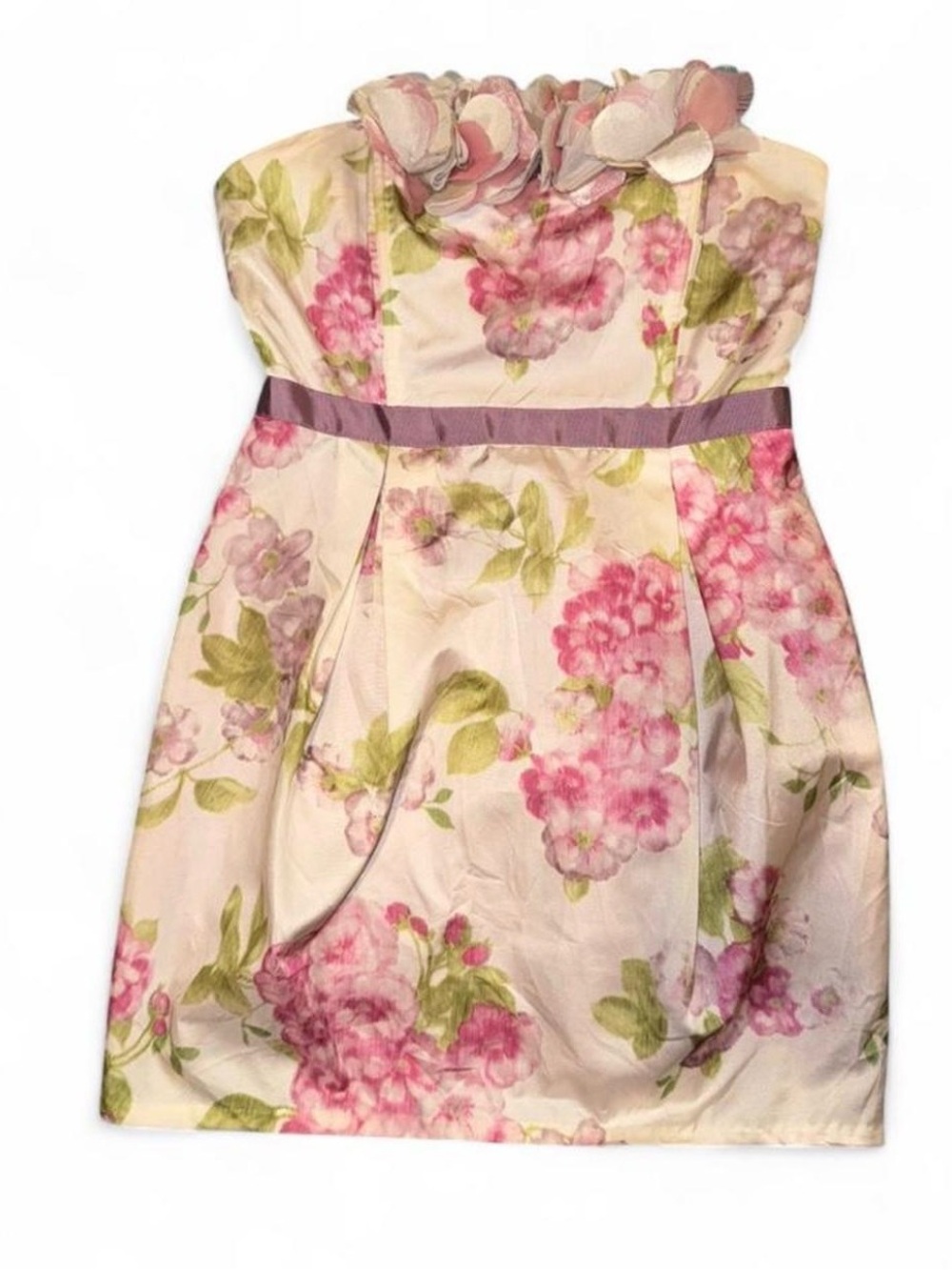 Vintage Y2K Twelve by Twelve Pink Floral Strapless Dress with Mauve Belt